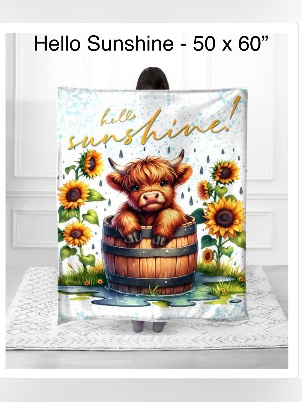 Hello Sunshine Highland Cow 50x60” Fleece Blanket Throw